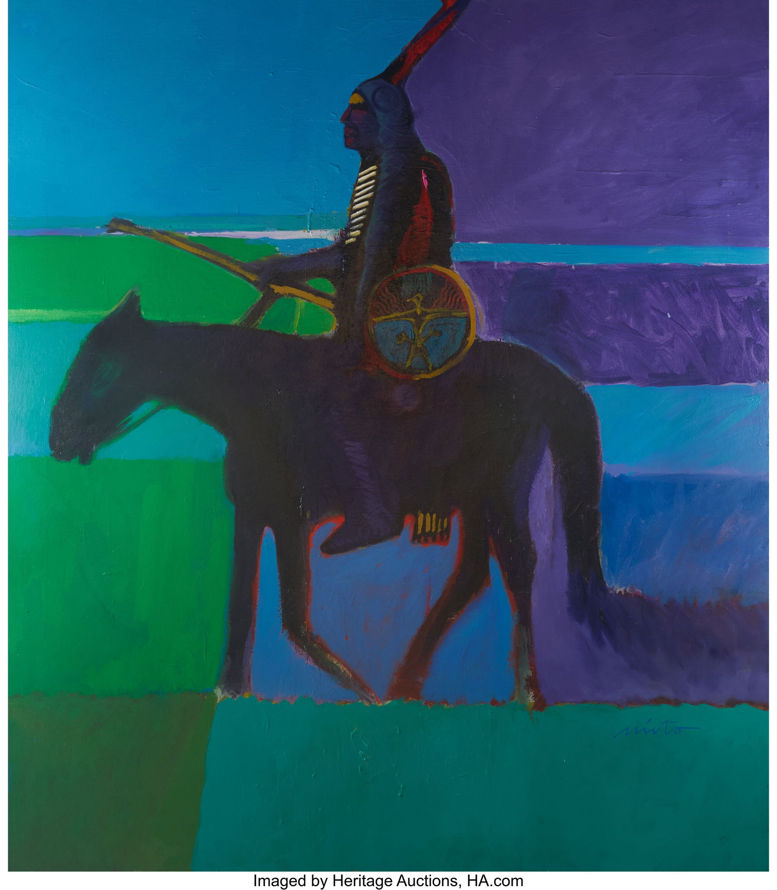 John Nieto (American, 1936-2018) Hunting Alone,: John Nieto (American, 1936-2018) Hunting Alone, 1978 Acrylic on canvas 54-7/8 x 48 inches (139.4 x 121.9 cm) Signed lower right: Nieto Signed&co