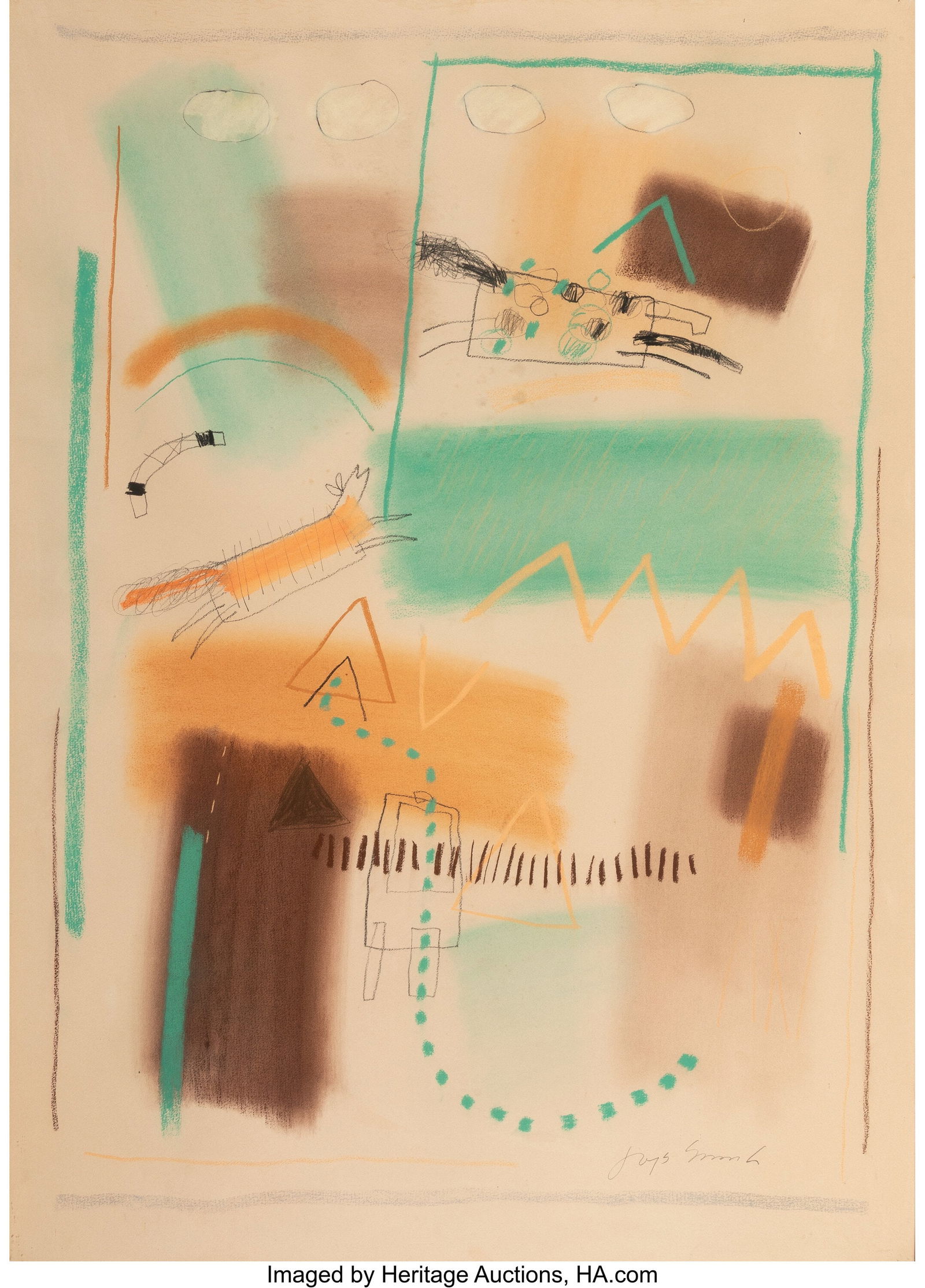 Jaune Quick-to-See Smith (American, 1940-2025) U: Jaune Quick-to-See Smith (American, 1940-2025) Untitled (from the Camas series), circa 1980 Pastel on paper 41-1/8 x 29-1/4 inches (104.5 x 74&perio