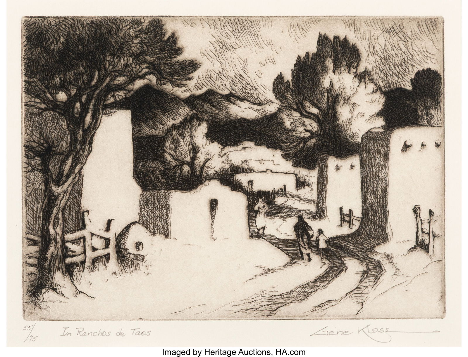 Gene Kloss (American, 1903-1996) In Ranchos de T: Gene Kloss (American, 1903-1996) In Ranchos de Taos, 1973 Etching on paper 5-3/4 x 8 inches (14.6 x 20.3 cm) (image) Ed. 55/75 Si