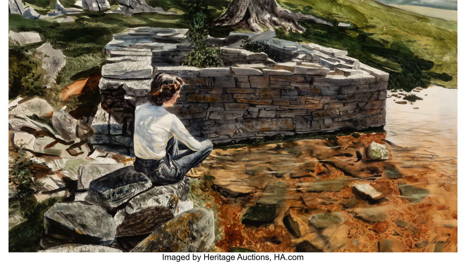 John Chumley (American, 1928-1984) Still Water,: John Chumley (American, 1928-1984) Still Water, 1964 Watercolor on paper 15-1/2 x 27-3/4 inches (39.4 x 70.5 cm) (sight) Signed lower ri