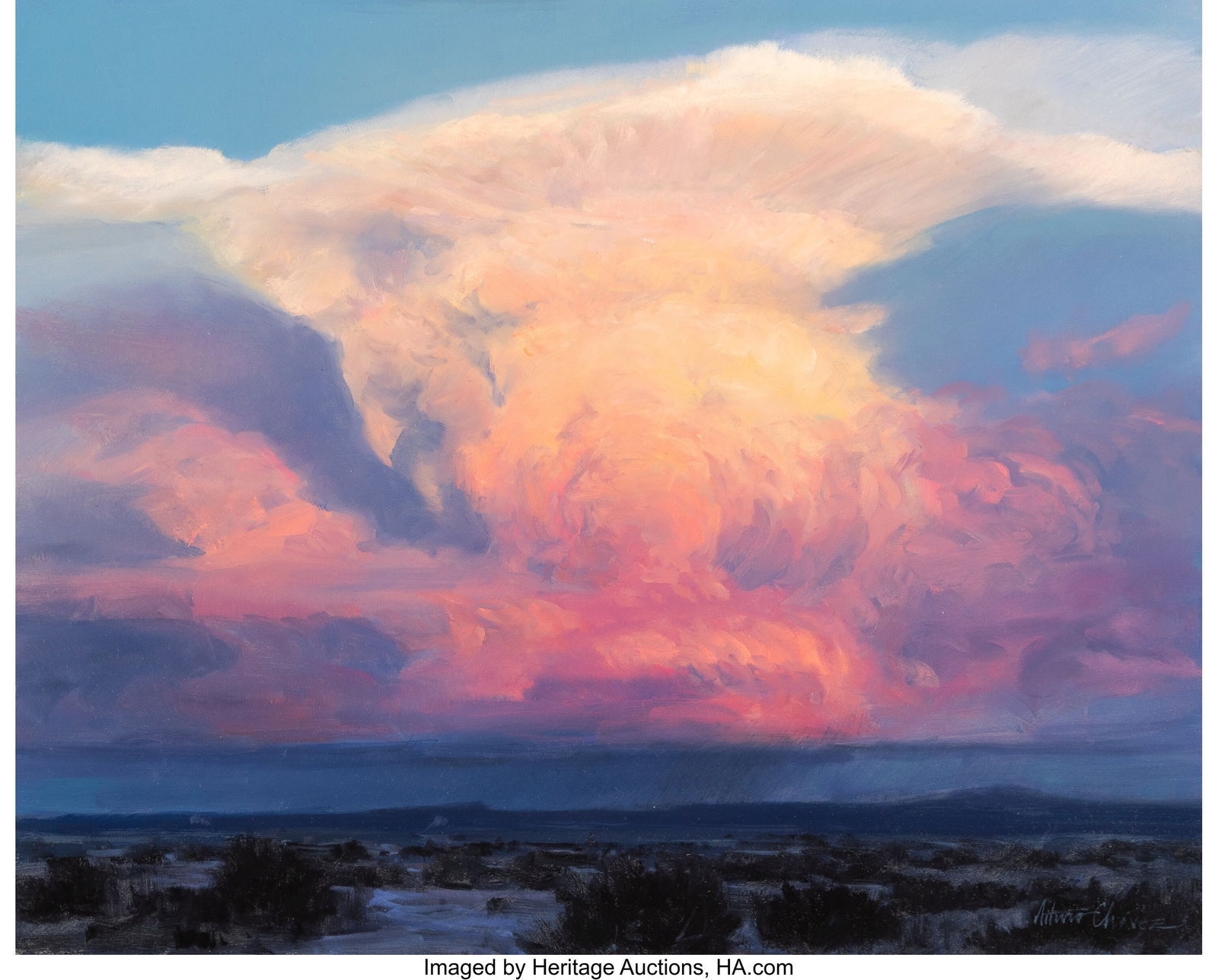 Arturo Antonio (Arthur Usner) Chavez (American ,: Arturo Antonio (Arthur Usner) Chavez (American , b. 1949) Towering Cumulus, 2018 Oil on board 16 x 20 inches (40.6 x 50.8 cm) Signed lowe