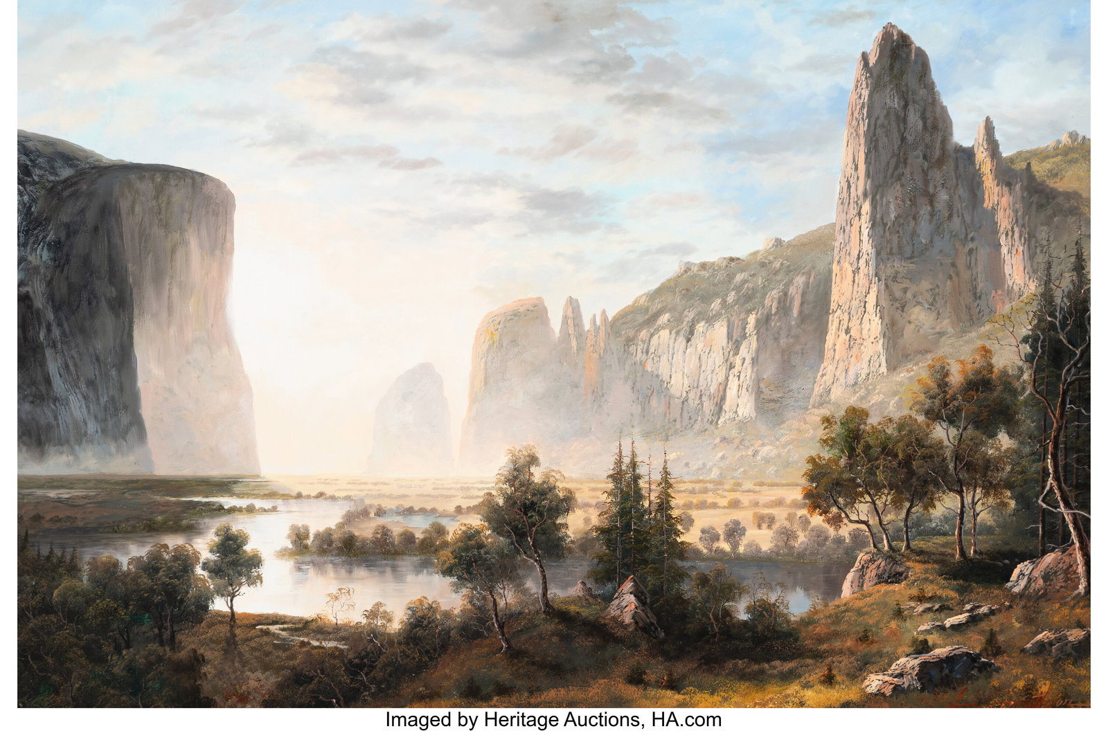 E. Ponthier (American, 20th Century) Dawn Breaki: E. Ponthier (American, 20th Century) Dawn Breaking, Yosemite Valley Oil on canvas 24 x 36 inches (61.0 x 91.4 cm) Signed bottom right: E&peri