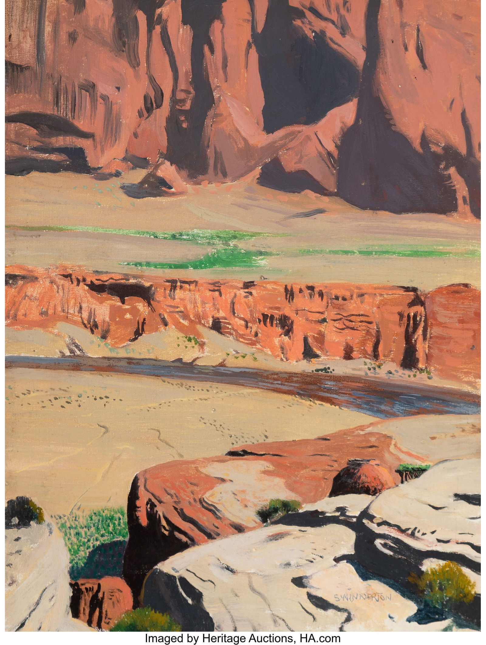 James Swinnerton (American, 1875-1974) Marsh Pas: James Swinnerton (American, 1875-1974) Marsh Pass in Northern Arizona Oil on canvasboard 16 x 12 inches (40.6 x 30.5 cm) Signed lower right: Swinnerton Si