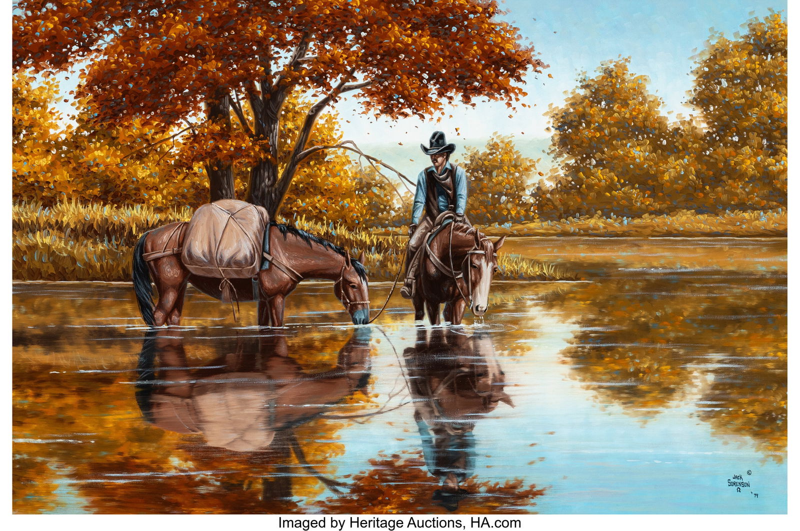 Jack Sorenson (American, b. 1955) Injin Summer,: Jack Sorenson (American, b. 1955) Injin Summer, 1979 Oil on canvas 24 x 36 inches (61.0 x 91.4 cm) Signed and dated lower right: Jack / S