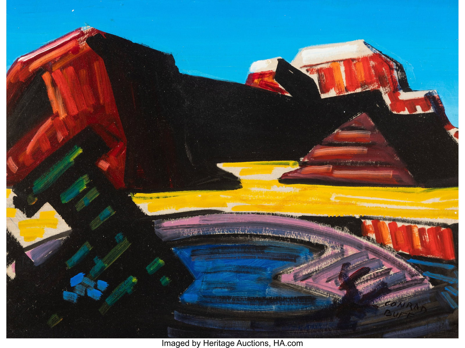 Conrad Buff (American, 1886-1975) Near Monument: Conrad Buff (American, 1886-1975) Near Monument Valley Oil on paper laid on Masonite 17-1/2 x 23-1/2 inches (44.5 x 59.7 cm) Signed lower right: C