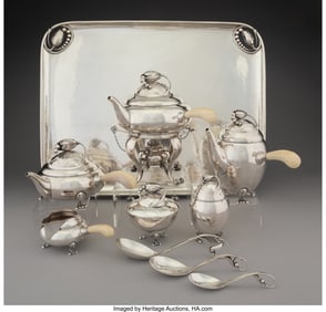 74196: A Ten-Piece Georg Jensen Blossom Pattern Silver