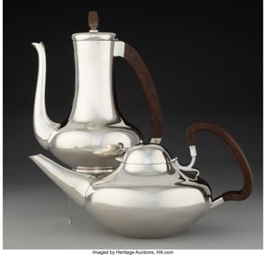 74205: A Los Castillo Silver Teapot & Coffee Pot, Taxco