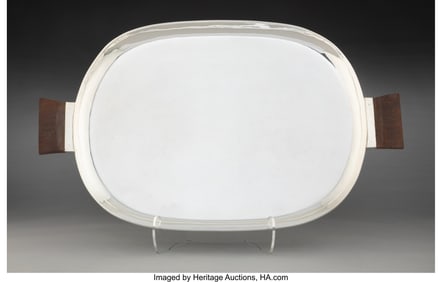 74206: A Los Castillo Silver and Wood Two-Handle Tray,