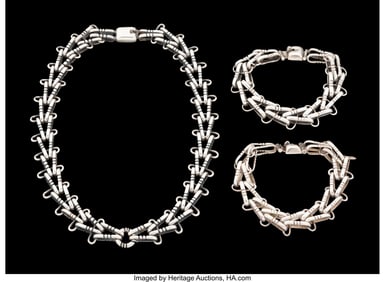 74214: A Hector Aguilar Silver Necklace and Two Bracele