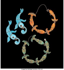 74225: Four Margot de Taxco Enameled Silver Fish-Form J