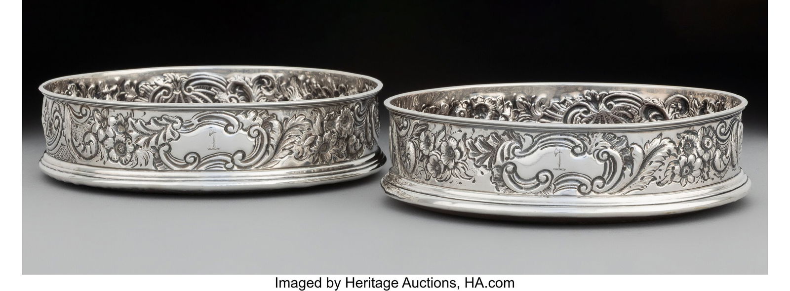 A Pair of Robert Hennell I Silver Wine Coasters,: A Pair of Robert Hennell I Silver Wine Coasters, London, 1793 Marks: (lion passant), (crowned leopard's head), R·H, S 1-1/2 x 5-1&