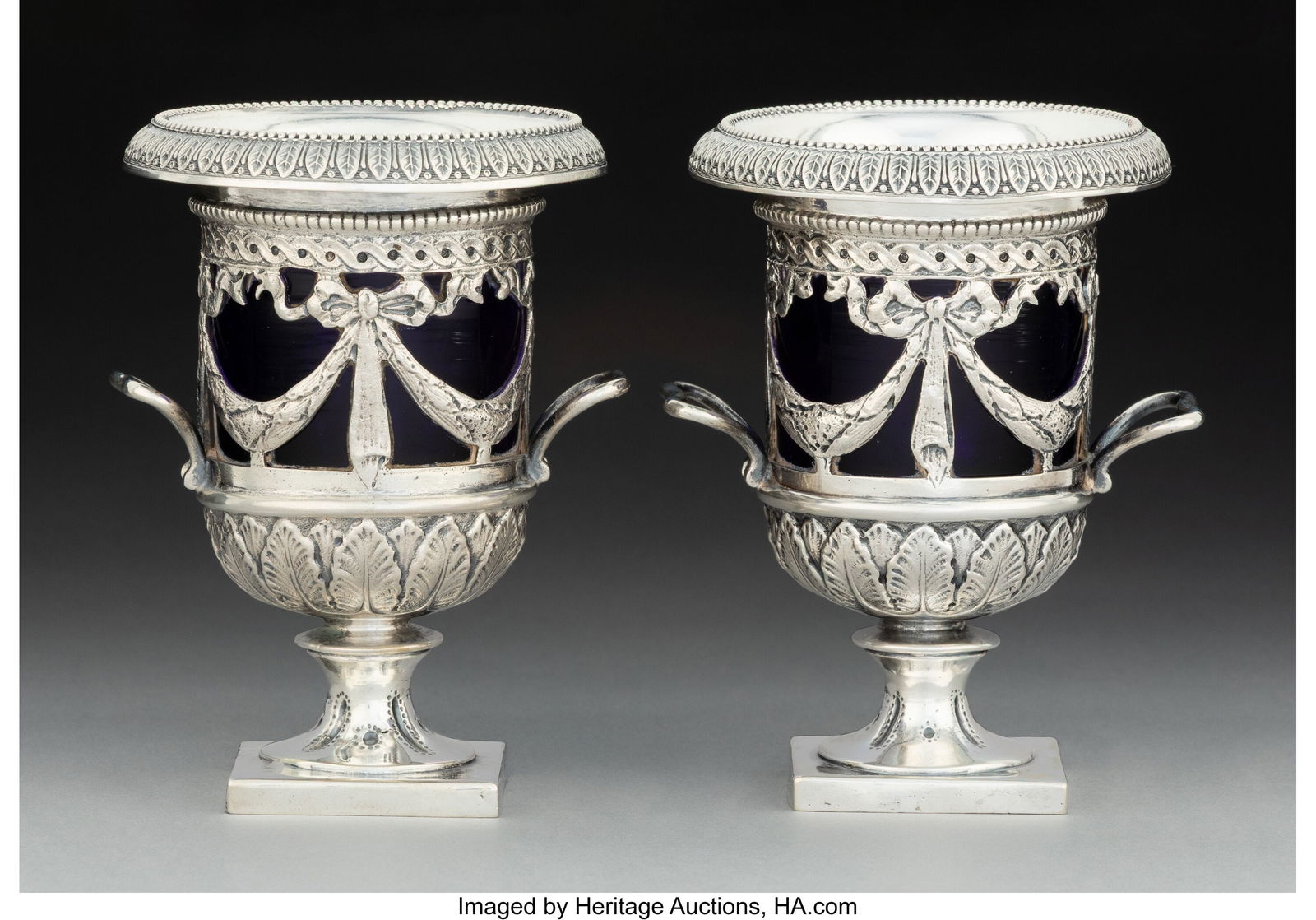 A Pair of German Silver and Cobalt Blue Salt Dis (1 of 6)