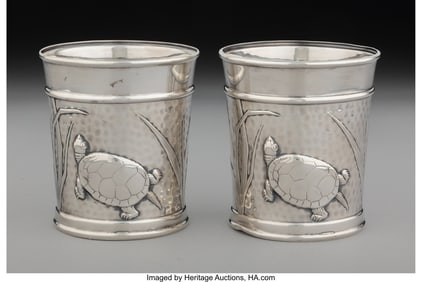 74320: A Pair of American Silver Turtle Motif Cups for