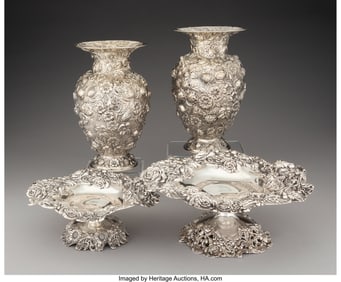 74331: Two Pairs of American Chased Repoussé Silver Ta