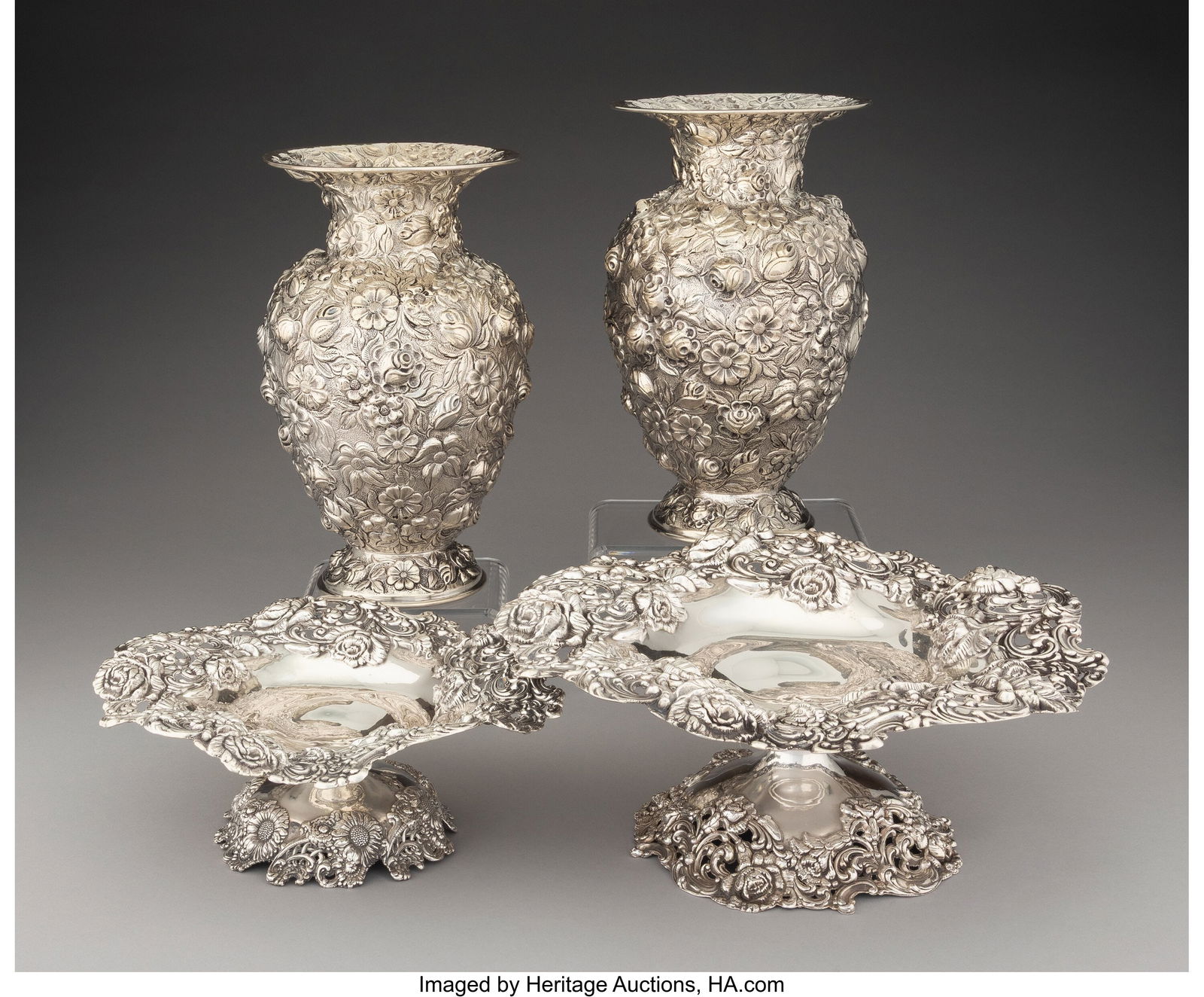 Two Pairs of American Chased Repoussé Silver Ta (1 of 5)