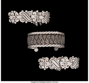 74361: Three Hector Aguilar Silver Bracelets, Taxco, Me