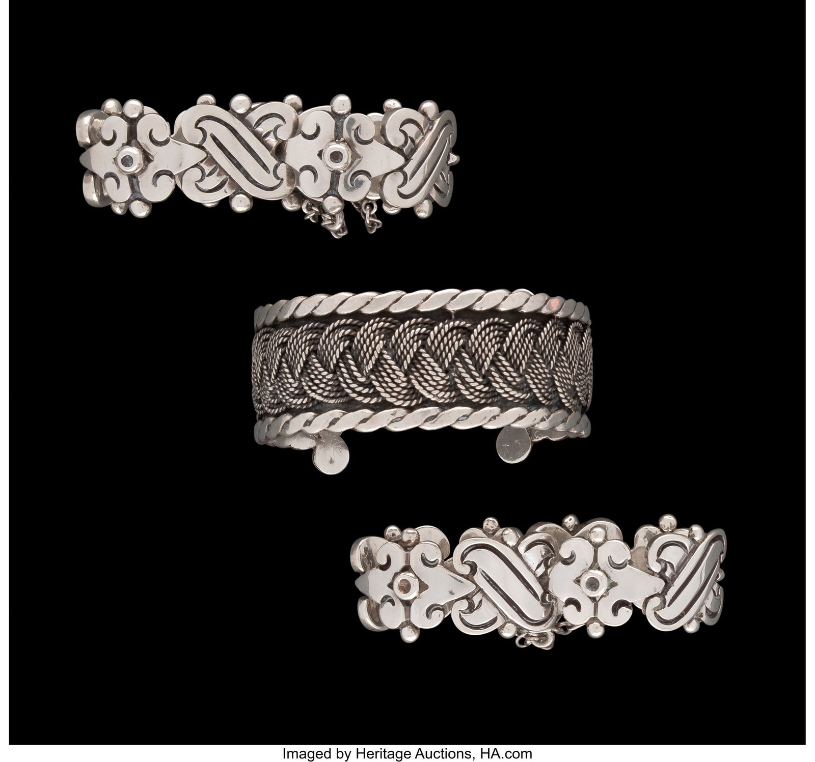 Three Hector Aguilar Silver Bracelets, Taxco, Me (1 of 2)