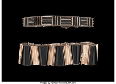 74364: Two Antonio Pineda Silver and Onyx Bracelets, Ta