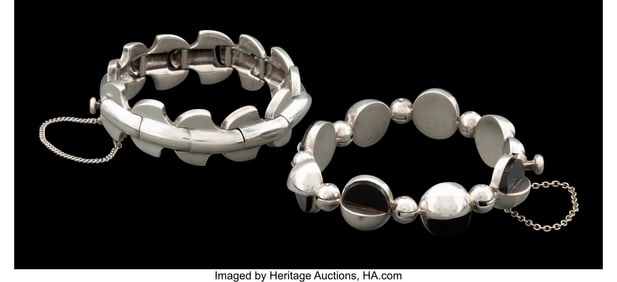 74366: Two Antonio Pineda Silver and Onyx Bracelets, Ta