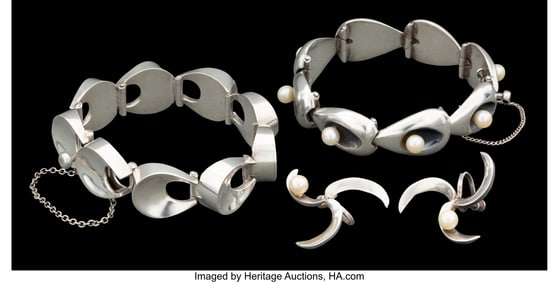 74367: Two Antonio Pineda Silver & Pearl Bracelets With