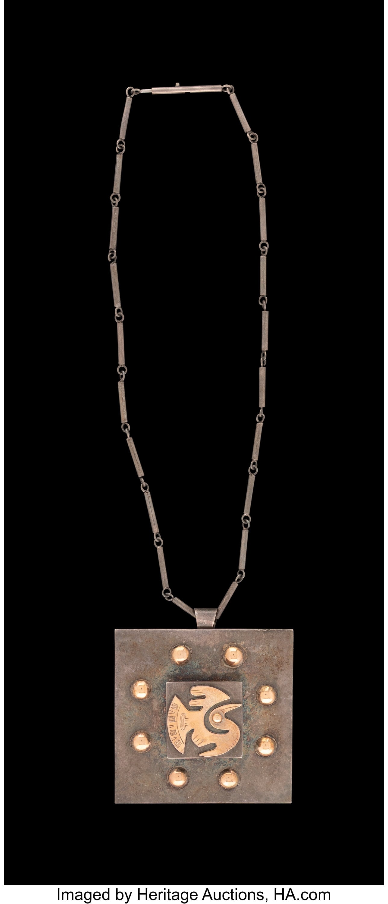 A Graziella Laffi Silver and 18K Gold Necklace,: A Graziella Laffi Silver and 18K Gold Necklace, late 20th century Marks: WELSON, PERU, G. LAFFI, 925, K18 11-1/4 x 2-3/4 inches (28.6 x 7