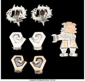 74377: Three Pairs of Gino Laffi Partial Gilt Silver Ea