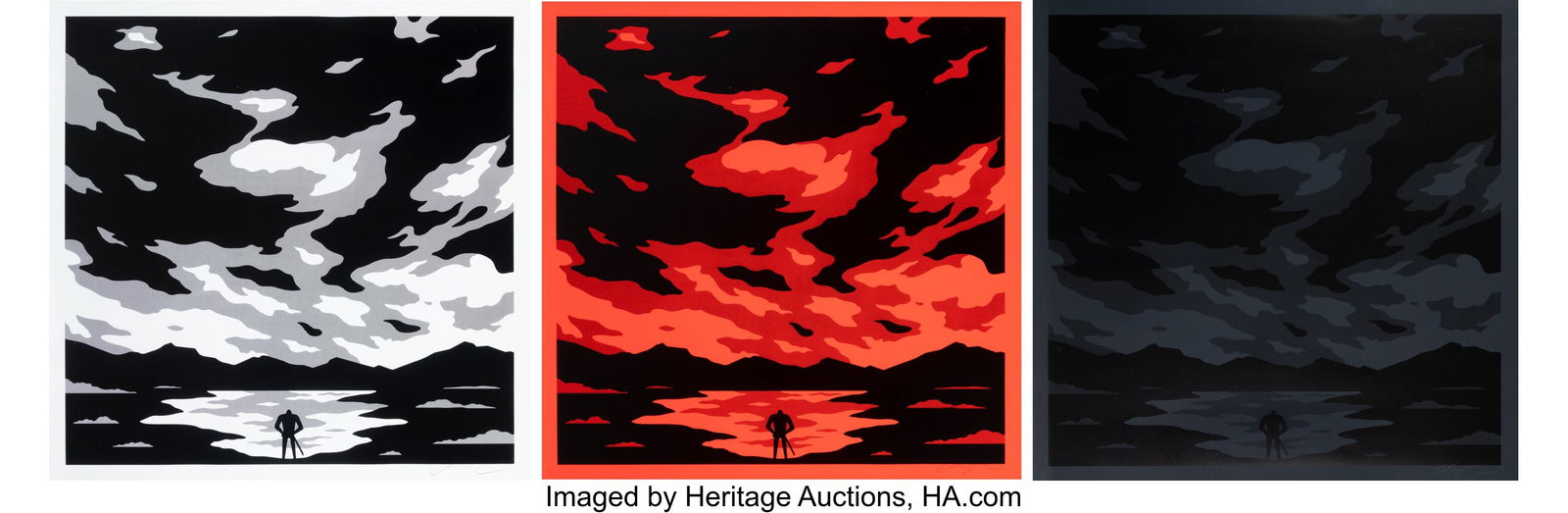 Cleon Peterson (b. 1973) The Sublime (Black, Whi: Cleon Peterson (b. 1973) The Sublime (Black, White, Red) (three works), 2020 Screenprints in colors on Coventry Rag paper 36 x 36 inches (91