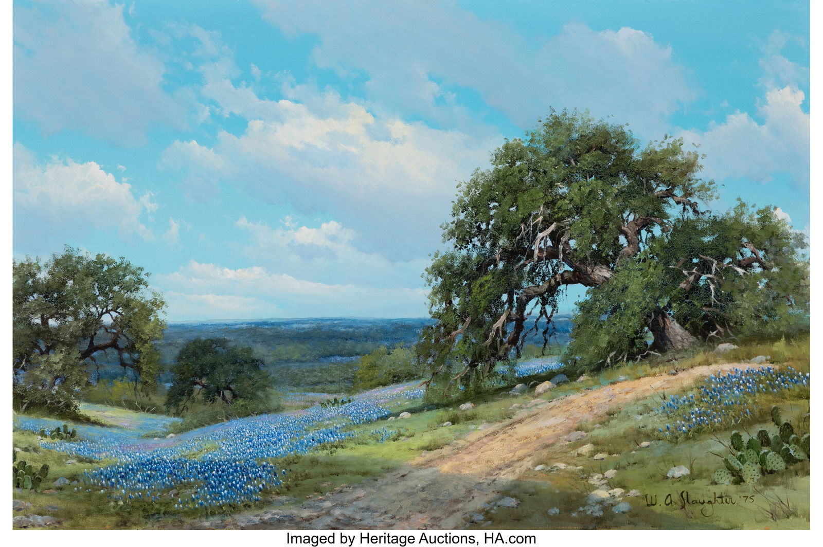 William A. Slaughter (American, 1923-2003) Blueb: William A. Slaughter (American, 1923-2003) Bluebonnets in Bloom, 1975 Oil on canvas 24 x 36 inches (61.0 x 91.4 cm) Signed and dated lower right&co