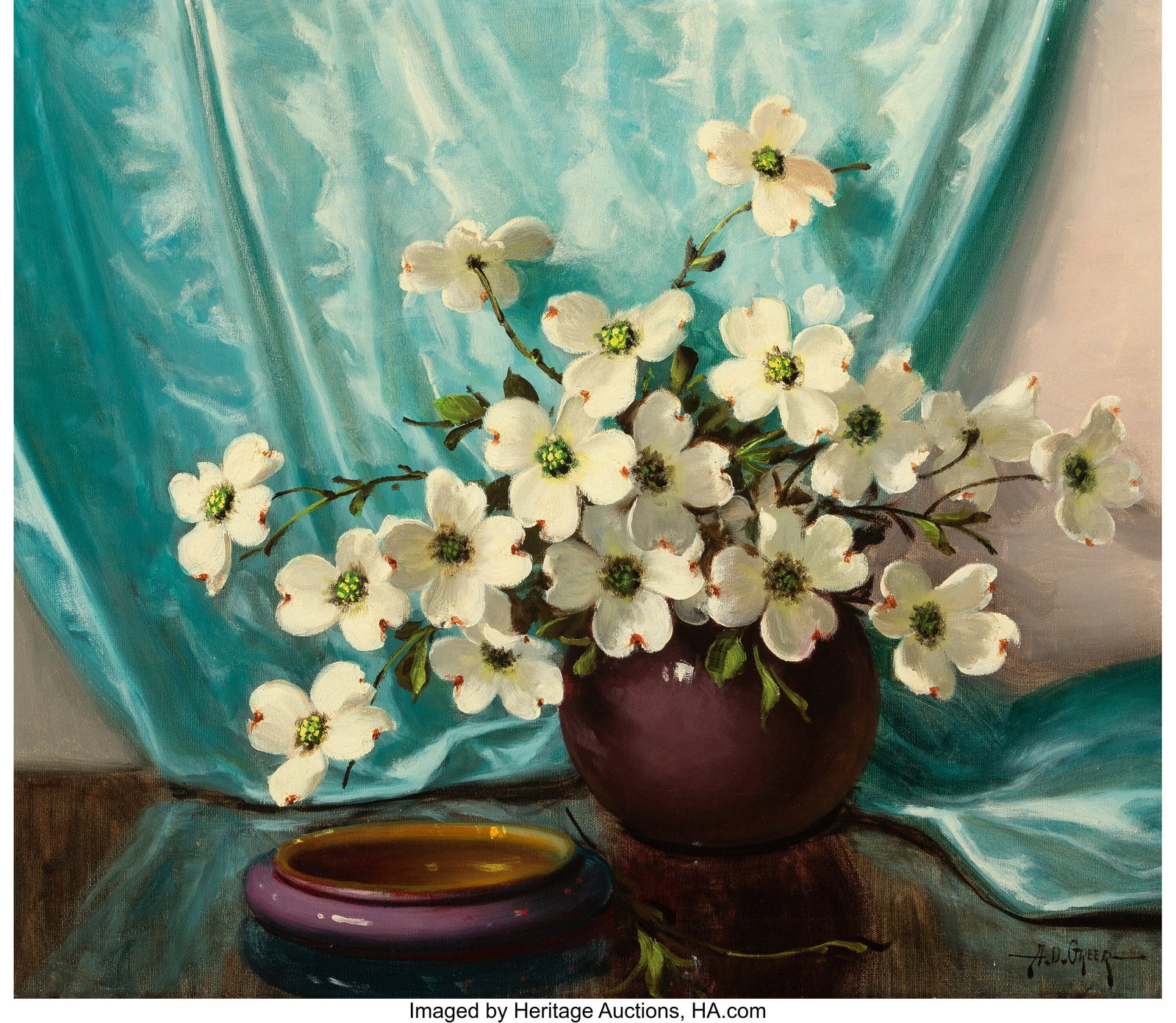 A.D. Greer (American, 1904-1998) Dogwoods Oil on: A.D. Greer (American, 1904-1998) Dogwoods Oil on canvas 22 x 26 inches (55.9 x 66.0 cm) Signed lower right: A.D. Greer PROVENA