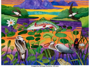 75060: Billy Hassell (American, b. 1956) Birds and Fish