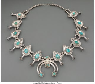 70004: A Navajo Squash Blossom Necklace  c. 1960  silve