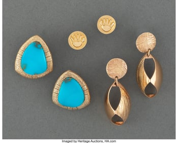70008: Three Pairs of Southwest Gold Earrings  c. 2000