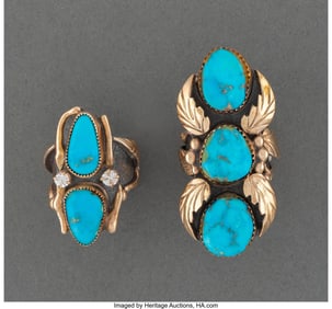 70009: Two Southwest Rings  c. 1995  gold, silver, turq