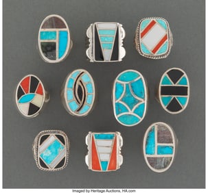 70021: Ten Southwest Style Men's Rings  c. 2010  silver