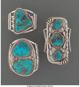 70023: Three Large Southwest Bracelets  c. 1990  silver