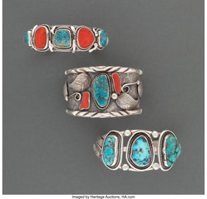 70025: Three Navajo Bracelets  c. 1975 - 1985  one stam