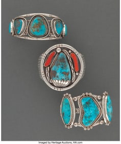 70026: Three Large Navajo Bracelets  c. 1985  silver, t