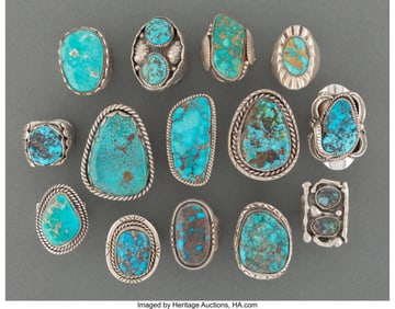 70029: Fourteen Southwest Style Men's Rings  c. 2000  o