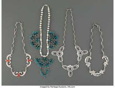 70031: Four Southwest Necklaces  c. 1990 - 2010  silver