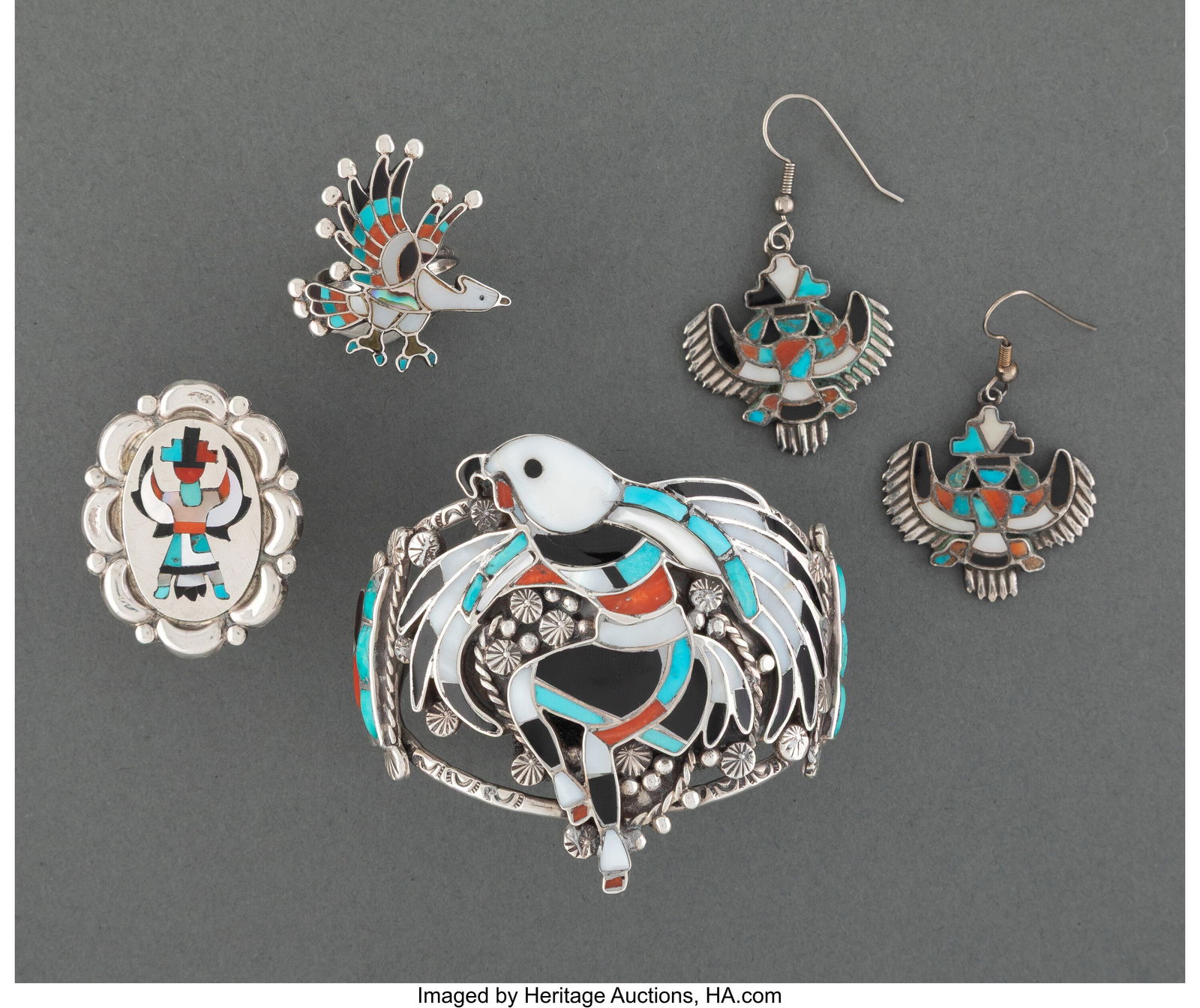 Four Zuni Jewelry Items  c. 1955  including two (1 of 2)