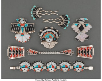 70053: Seven Zuni Jewelry Items  c. 1990  including a w