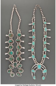 70055: Two Navajo Squash Blossom Necklaces  c. 1970  si