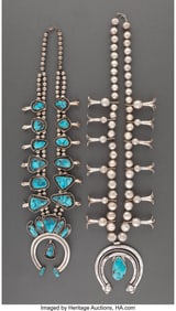 70057: Two Navajo Squash Blossom Necklaces  c. 1965  on