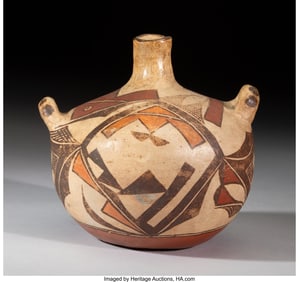 70082: An Acoma Four-Color Canteen  c. 1890  clay, pain