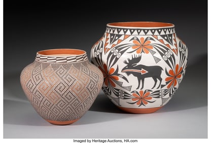 70085: Two Acoma Polychrome Jars  c. 1980 and 2015  one