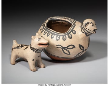70089: Two Cochiti Polychrome Pottery Items  c. 1900  c