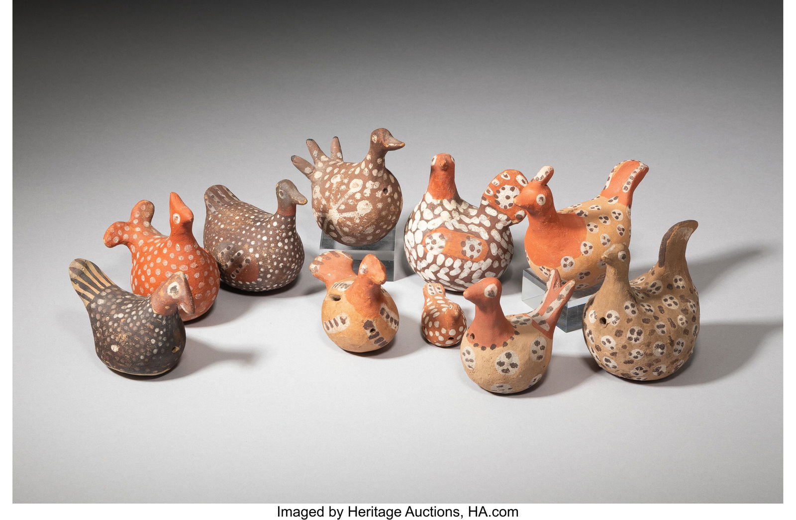 Ten Isleta Polychrome Bird Figurines  c. 1920  t (1 of 2)