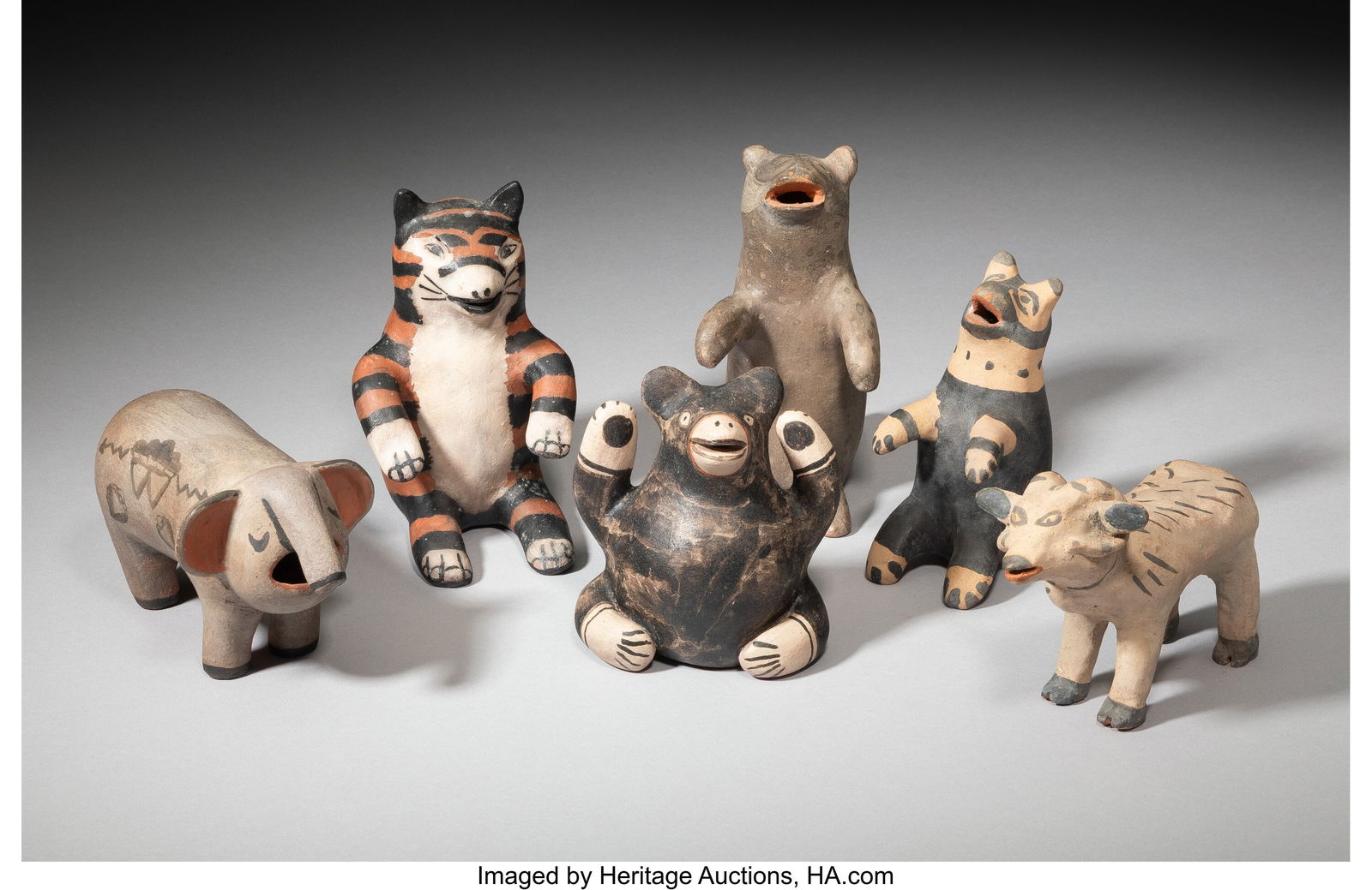 Six Cochiti Pottery Circus Animals  c. 1985  inc (1 of 3)