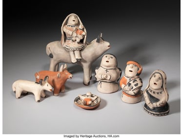 70097: A Cochiti Polychrome Nativity Set  c. 1975  four