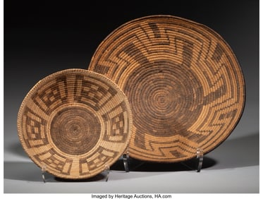 70123: Two Pima Coiled Bowls  c. 1920 and 1940  willow,